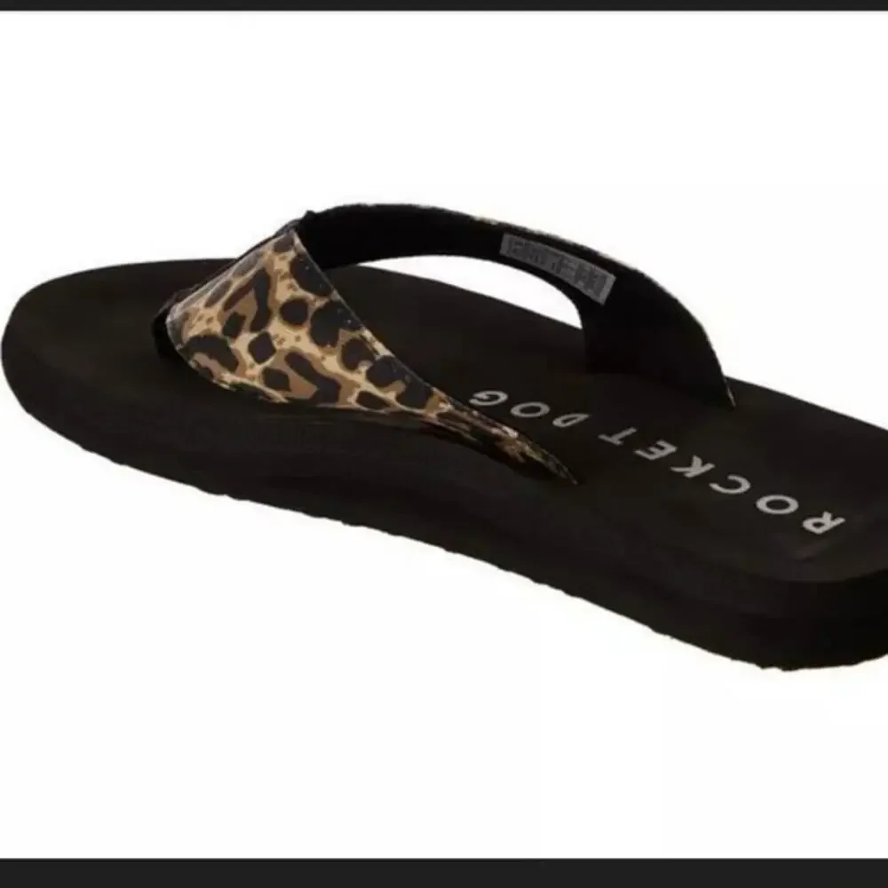 Rocket Dog Spotlight Kids Leopard Print Cotton Thong Flip Flop Sandal Size 12